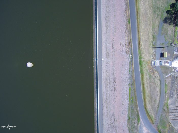 Upper Coliban dam wall from above intake tower