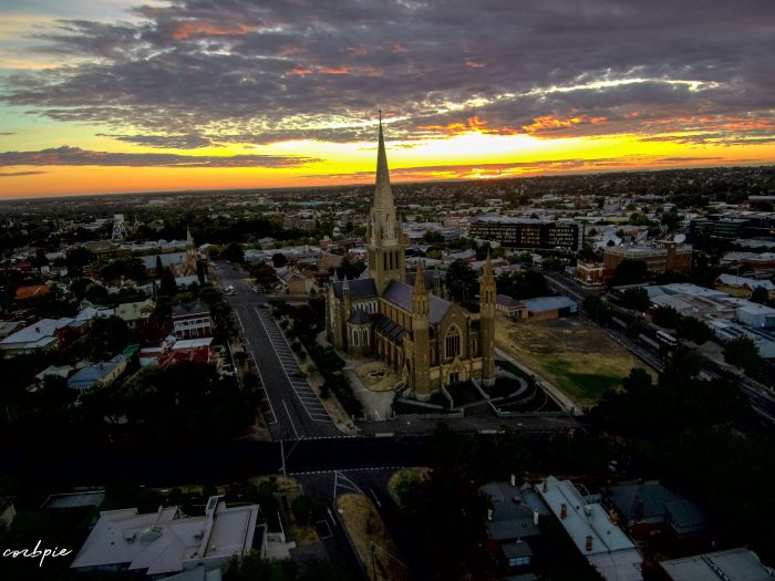 Bendigo cathedral sunrise drone