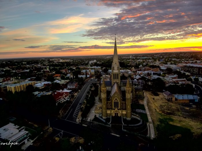 Bendigo cathedral sunrise drone