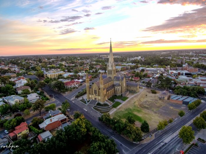 Bendigo cathedral sunrise drone