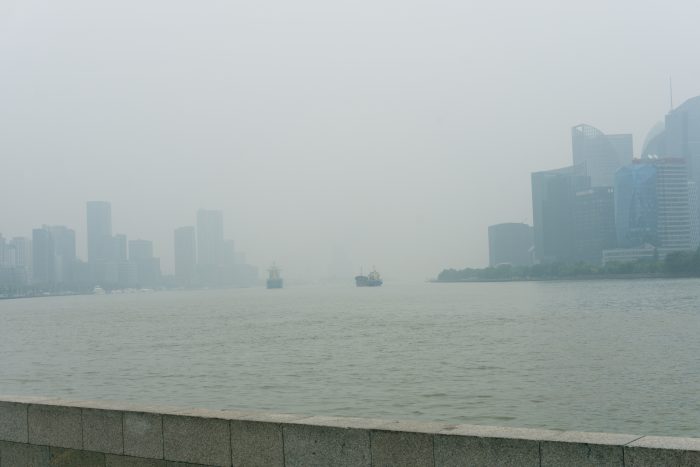Boats in Shanghai smog