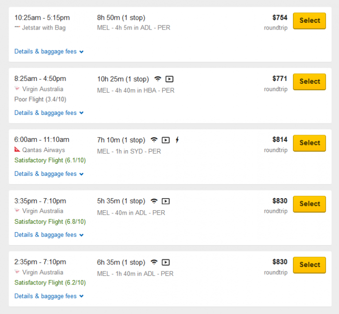 Melb to Perth flights rip off