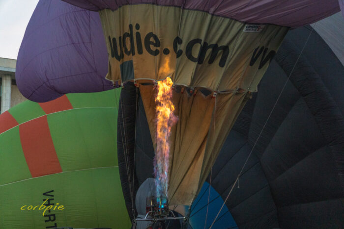 Hot air balloon burner heating the air Canberra Balloon Spectacular 2021