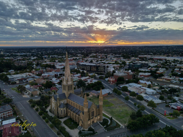 Bendigo Sacred Heart Cathedral morning drone 1