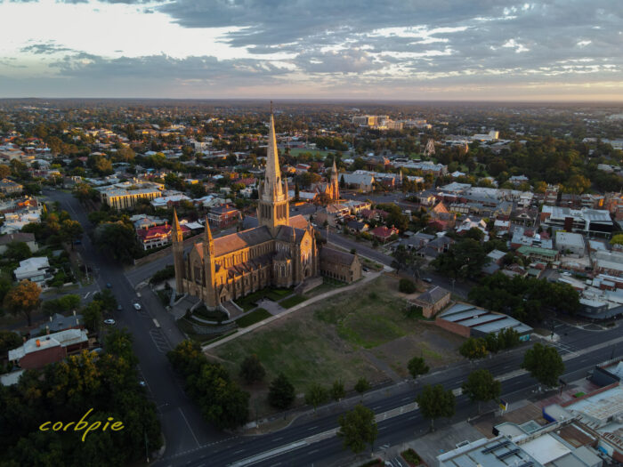 Bendigo Sacred Heart Cathedral morning drone 2