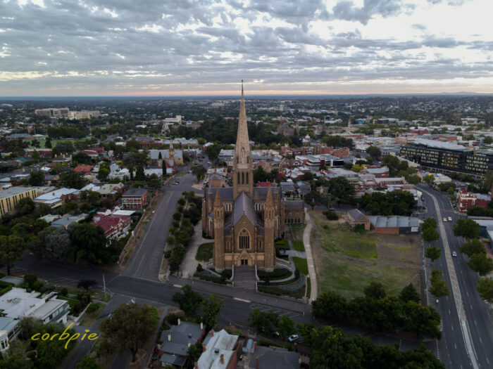 Bendigo Sacred Heart Cathedral morning drone 4