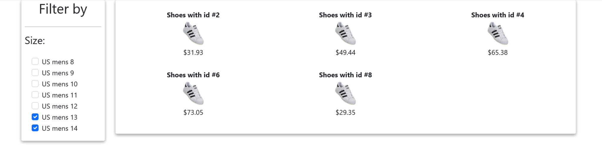 Product filter by size example with jQuery