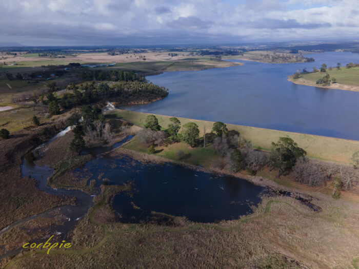Malmsbury reservoir spilling over drone 3