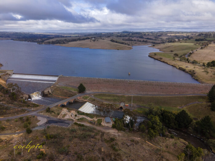 Upper Coliban Reservoir overflowing drone 10