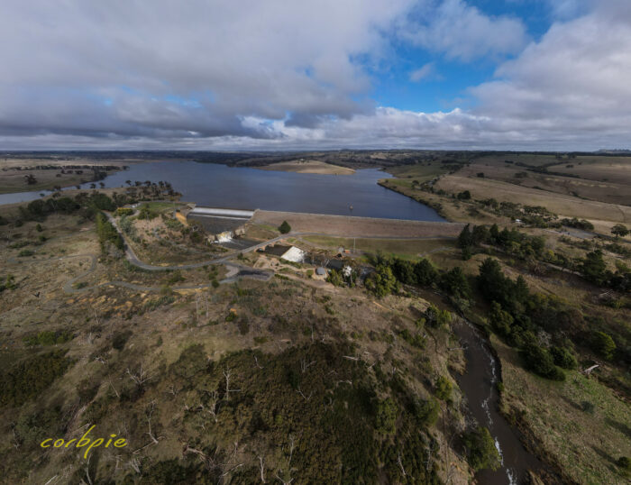 Upper Coliban Reservoir overflowing drone 11