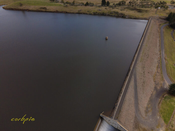 Upper Coliban Reservoir overflowing drone 12