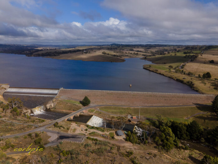 Upper Coliban Reservoir overflowing drone 13