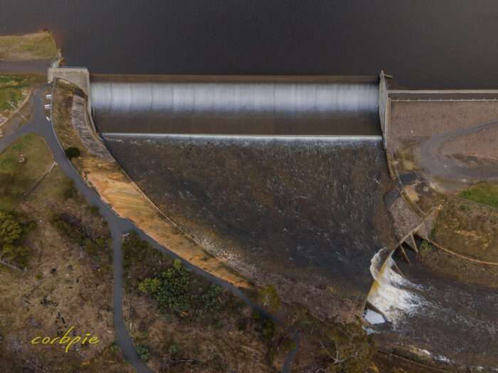 Upper Coliban Reservoir overflowing drone 5