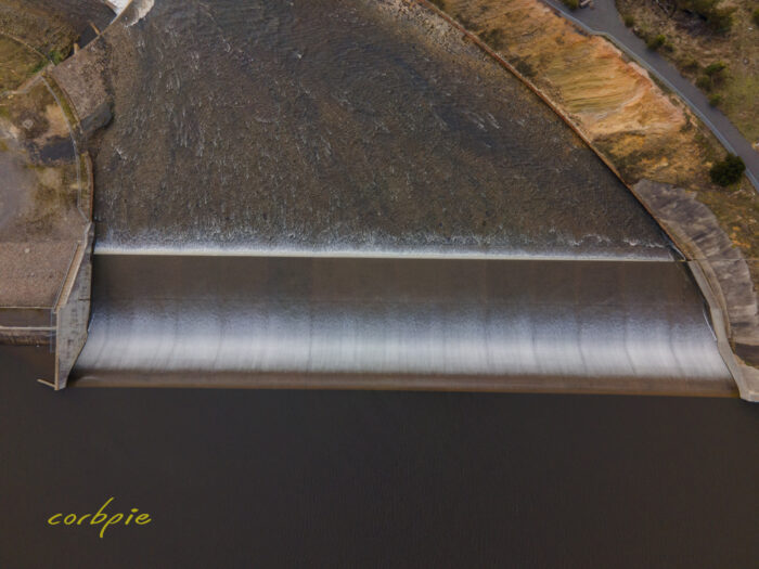 Upper Coliban Reservoir overflowing drone 7