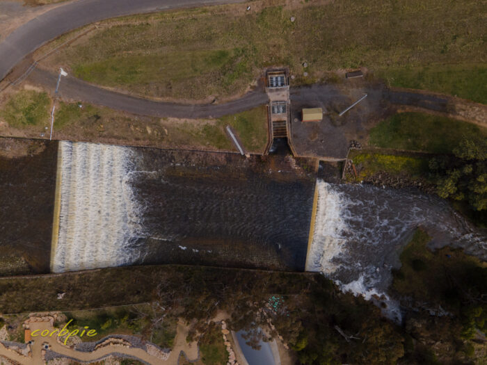 Upper Coliban Reservoir overflowing drone 9