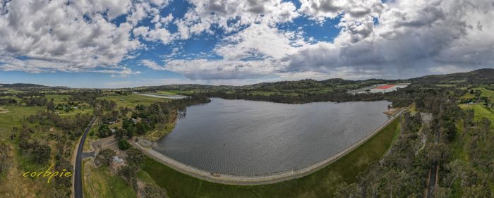 Barkers Creek Reservoir Harcourt drone pano