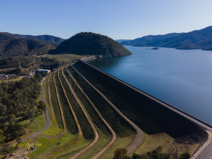 Lake Eildon large dam wall drone 1