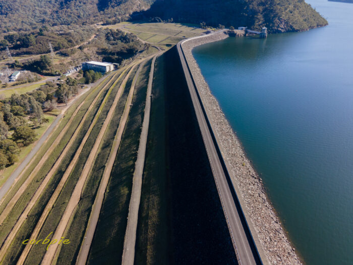 Lake Eildon large dam wall drone 2