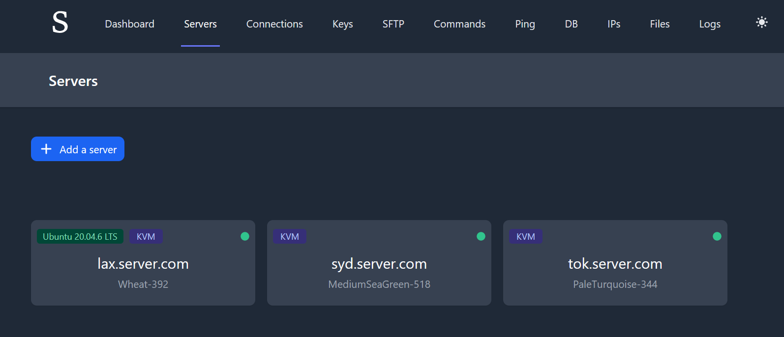 Servers index page